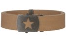 antique silver star buckle on brown cotton web belt