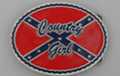 "Country Girl" in script over rebel flag oval belt buckle