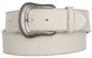 western pin buckle on white cracked leather belt
