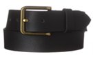zinc alloy gold-tone heel bar buckle on black genuine leather belt strap