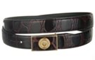 burgundy croc embossed dress belt with matching lion head gold buckle