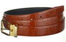 cognac croc embossed dress belt with gold or nickel buckle