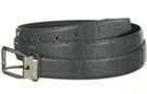 dark gray embossed dress belt with nickel or gold buckle