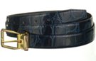 navy blue croc embossed dress belt with gold or nickel buckle