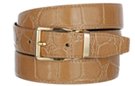 taupe croc embossed dress belt with gold or nickel buckle