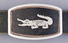 metallic crocodile on black distressed leather belt buckle
