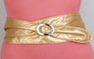 gold tapered tip wide vinyl cinch belt with shiny oval buckle