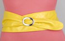 yellow tapered tip wide vinyl cinch belt with shiny oval buckle