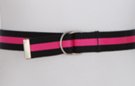 black and hot pink stripe D-ring canvas belt