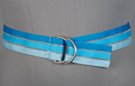 D-ring grosgrain ribbon belt, aqua colored twill weave bands alternate with sheer webbing