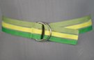 D-ring grosgrain ribbon belt, green colored twill weave bands alternate with sheer webbing