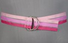 D-ring grosgrain ribbon belt, pink colored twill weave bands alternate with sheer webbing