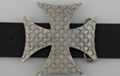 diamond plate Maltese cross pewter belt buckle