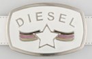 "Diesel" belt buckle with star and German flags on white