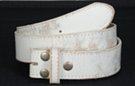 white distressed leather strap with snap closure