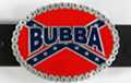 oval belt buckle with "Bubba" over rebel flag