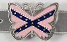 butterfly-shape pink and blue rebel flag pewter enameled belt buckle