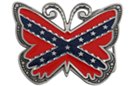butterfly-shape red and blue rebel flag pewter enameled belt buckle