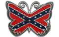 butterfly-shape red and blue rebel flag pewter enameled belt buckle