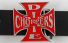 "Dixie Choppers" on iron cross red enameled belt buckle