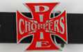 "Dixie Choppers" on iron cross red enameled belt buckle