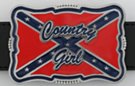 rectangular enameled pewter belt buckle with "Country Girl" over rebel flag