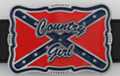 rectangular enameled pewter belt buckle with "Country Girl" over rebel flag