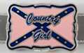 rectangular enameled pewter belt buckle with "Country Girl" over rebel flag