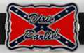 rectangular enameled pewter belt buckle with "Dixie Darlin'" over rebel flag