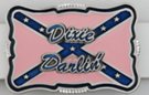 rectangular enameled pewter belt buckle with "Dixie Darlin'" over rebel flag