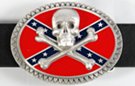 Jolly Roger on rebel flag oval belt buckle