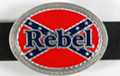 oval belt buckle, "Rebel" over stars and bars flag
