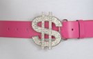 dollar sign buckle on fuchsia belt strap