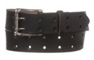 black double-eyelet solid leather belt