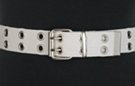 premium white double grommet canvas belt with nickel polish roller buckle