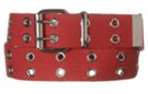 premium red double grommet canvas belt with nickel polish roller buckle