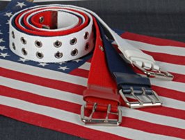 red, white and blue double grommet belts on US flag