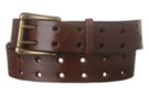 brown double-eyelet solid leather belt with gold buckle