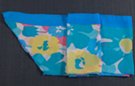 chiffon belt scarf, outsized flowers in splashes of turquoise, sky blue, pink and yellow, royal blue border