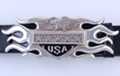 eagle, stars and flames "USA" belt buckle, nickel polish and black enamel