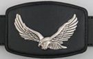 black leatherett covered belt buckle with chrome eagle