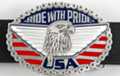 eagle's head, wings and chain Ride with Pride oval belt buckle