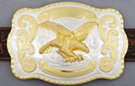 silver and gold tone attacking eagle western belt buckle