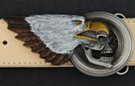 eagle, skull and wheel painted pewter western belt buckle