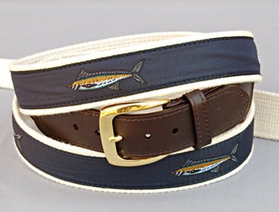 fabric web belt with leather tabs and embroidery