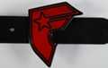 red and black enameled famous star and strap belt buckle