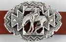 oval gray pewter belt buckle of "End of the Trail"