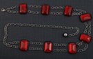clear ruby red mirrored faceted acrylic emerald-cut stone costume double chain belt