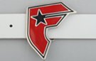 red and black enameled famous star and strap belt buckle