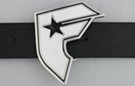 white and black enameled famous star and strap belt buckle